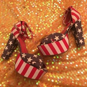 Jeffrey Campbell American Flag ankle strap heels